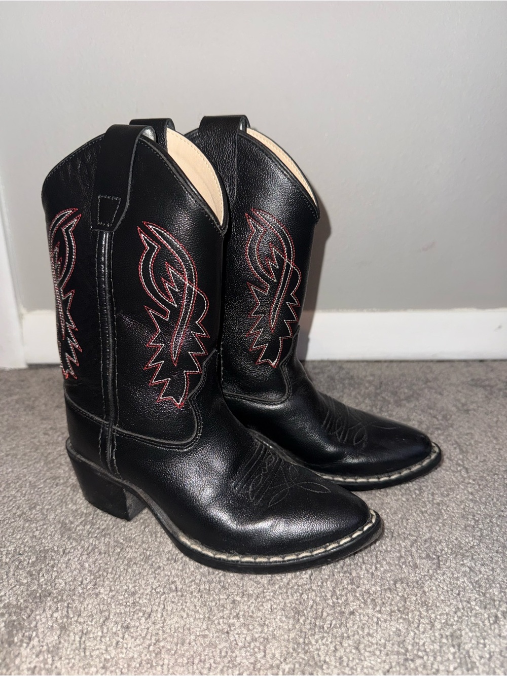 Kids Black Cowboy Boots with Red Stitch Accents